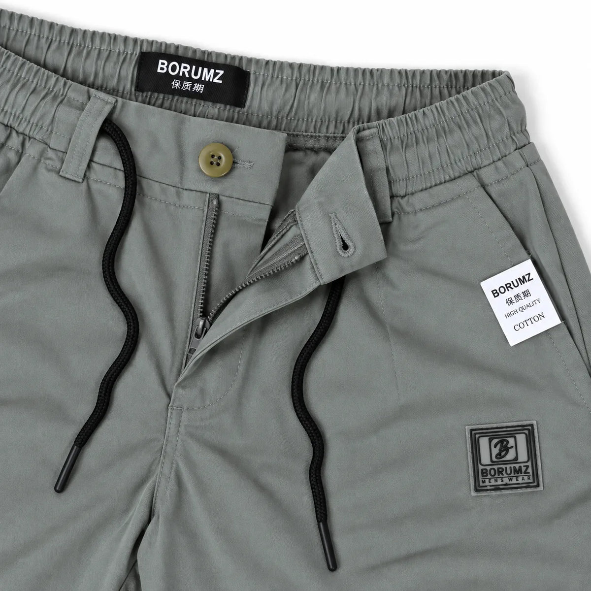 Cotton Twill Drawstring Shorts - Stone Grey