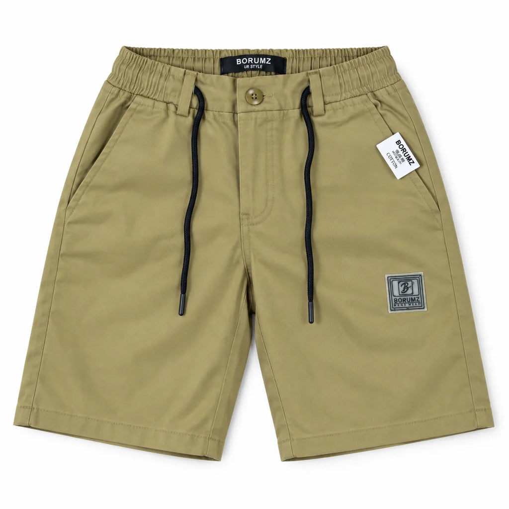 Cotton Twill Drawstring Shorts - Khaki