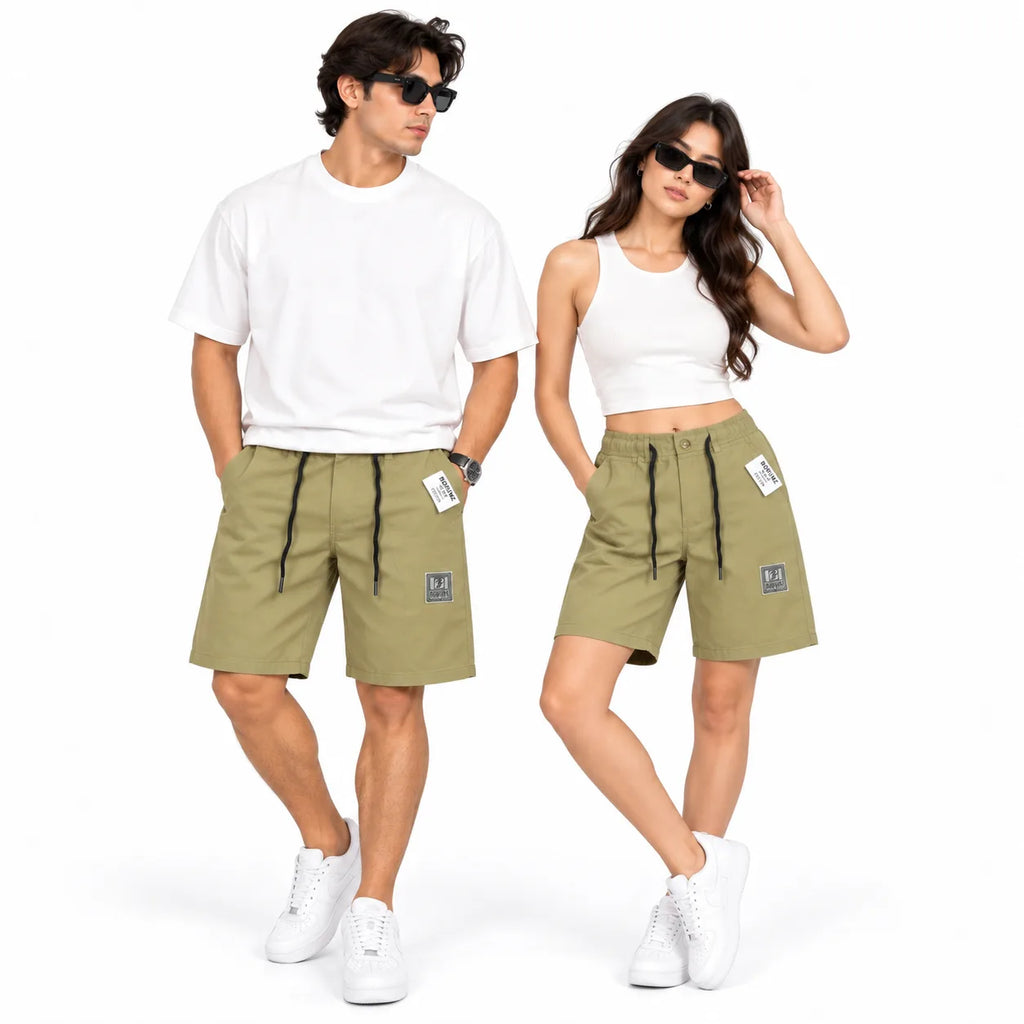 Cotton Twill Drawstring Shorts - Khaki