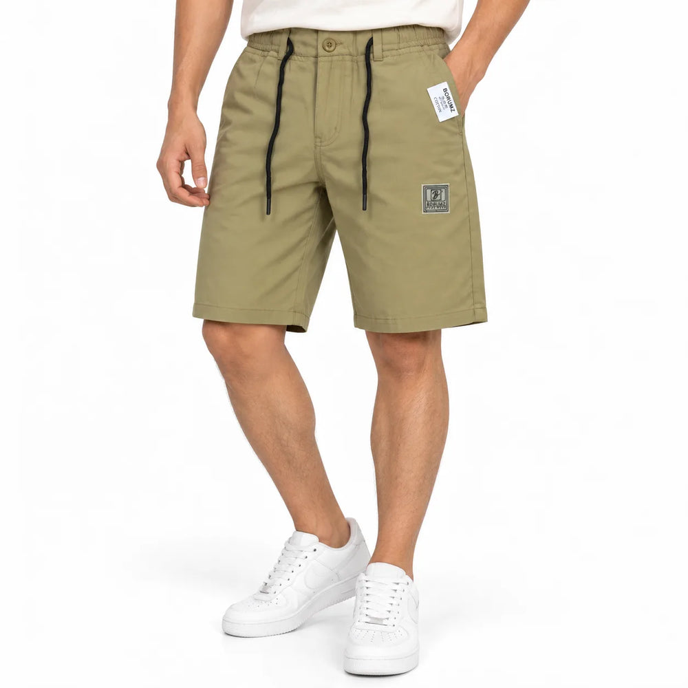 Cotton Twill Drawstring Shorts - Khaki