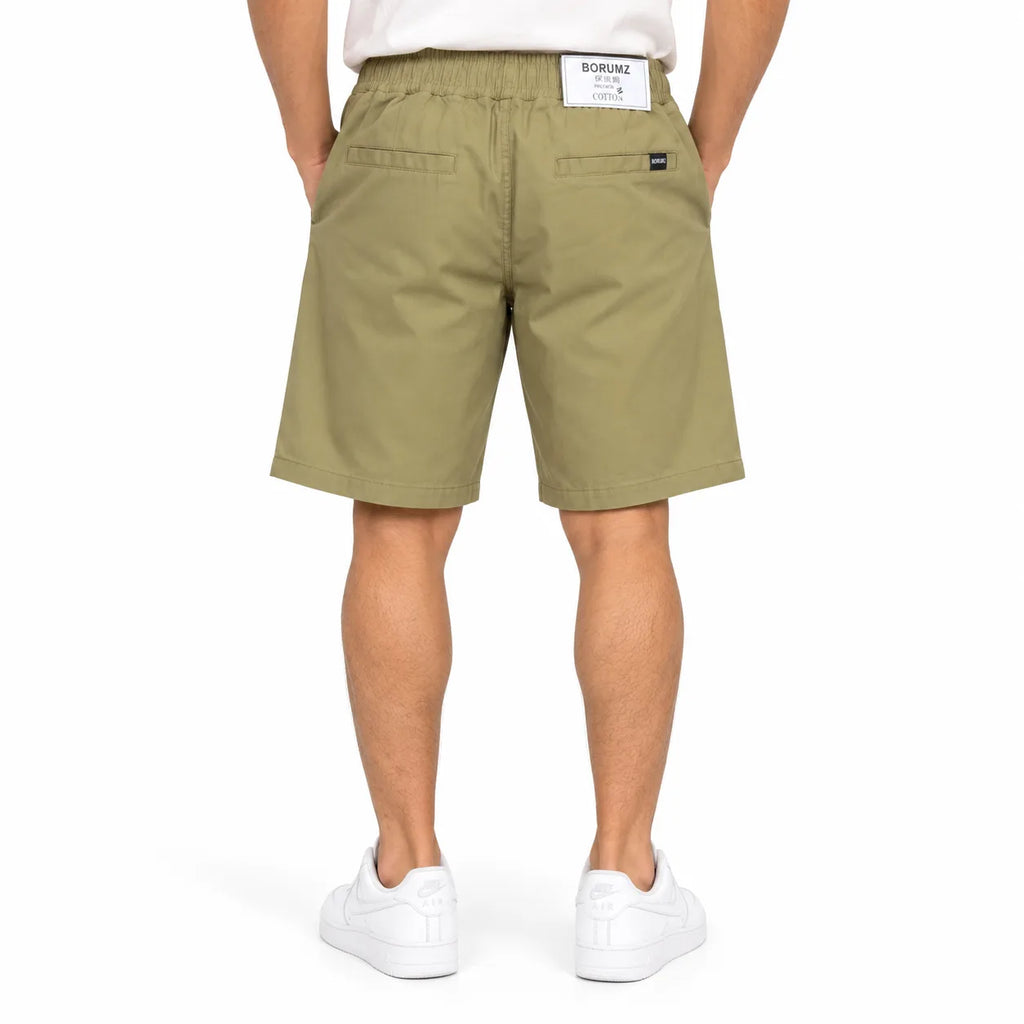 Cotton Twill Drawstring Shorts - Khaki