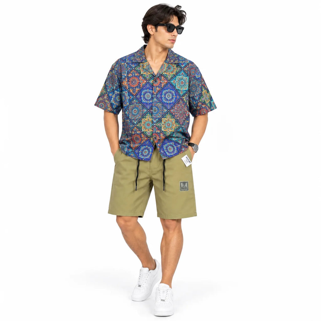 Cotton Twill Drawstring Shorts - Khaki