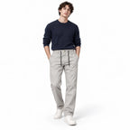 Light Stone Drawstring Cotton Trousers - Pants - Semi-Baggy