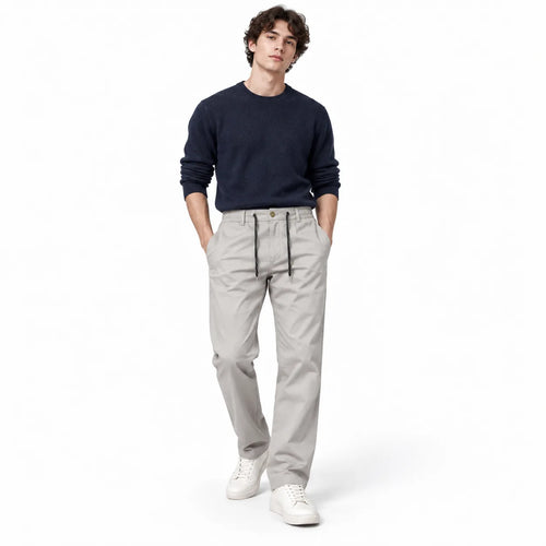 Light Stone Drawstring Cotton Trousers - Pants - Semi-Baggy