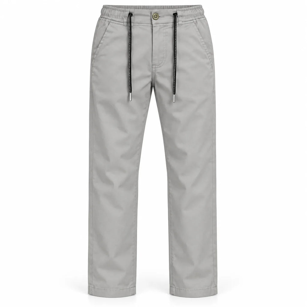 Light Stone Drawstring Cotton Trousers - Pants - Semi-Baggy