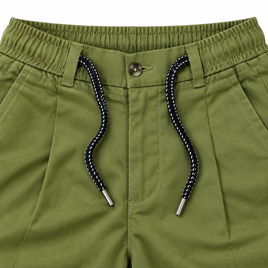 Olive Green Drawstring Cotton Trousers - Pants - Semi-Baggy