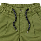 Olive Green Drawstring Cotton Trousers - Pants - Semi-Baggy