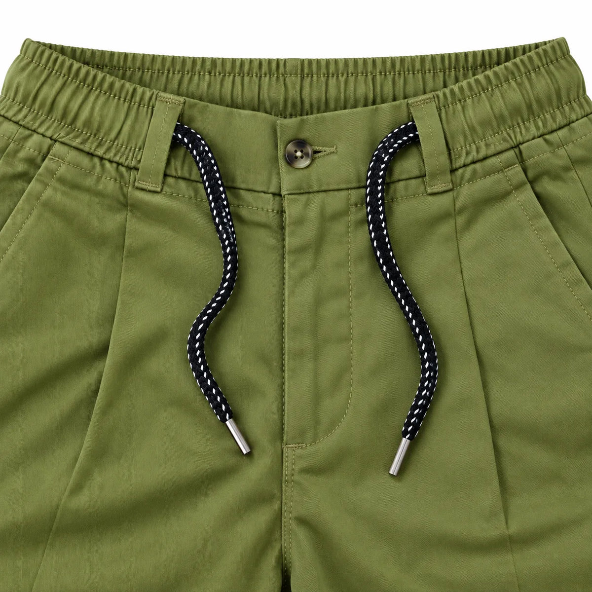 Olive Green Drawstring Cotton Trousers - Pants - Semi-Baggy