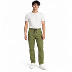 Olive Green Drawstring Cotton Trousers - Pants - Semi-Baggy