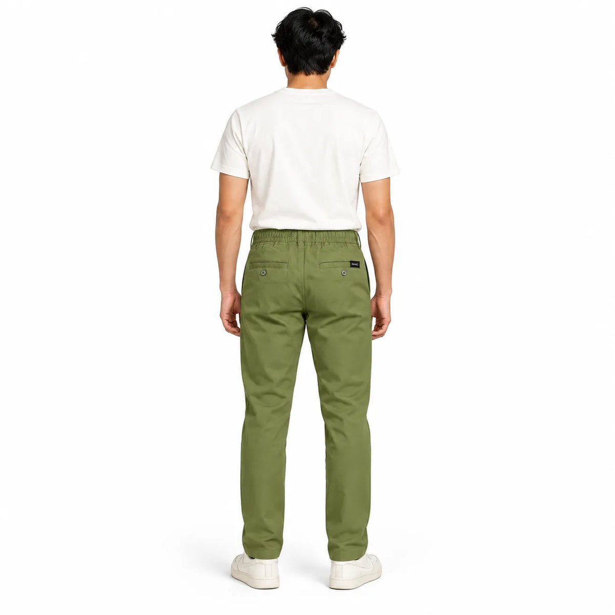 Olive Green Drawstring Cotton Trousers - Pants - Semi-Baggy