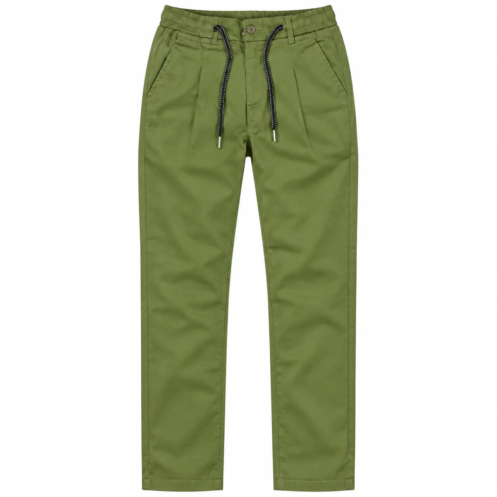 Olive Green Drawstring Cotton Trousers - Pants - Semi-Baggy