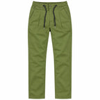 Olive Green Drawstring Cotton Trousers - Pants - Semi-Baggy