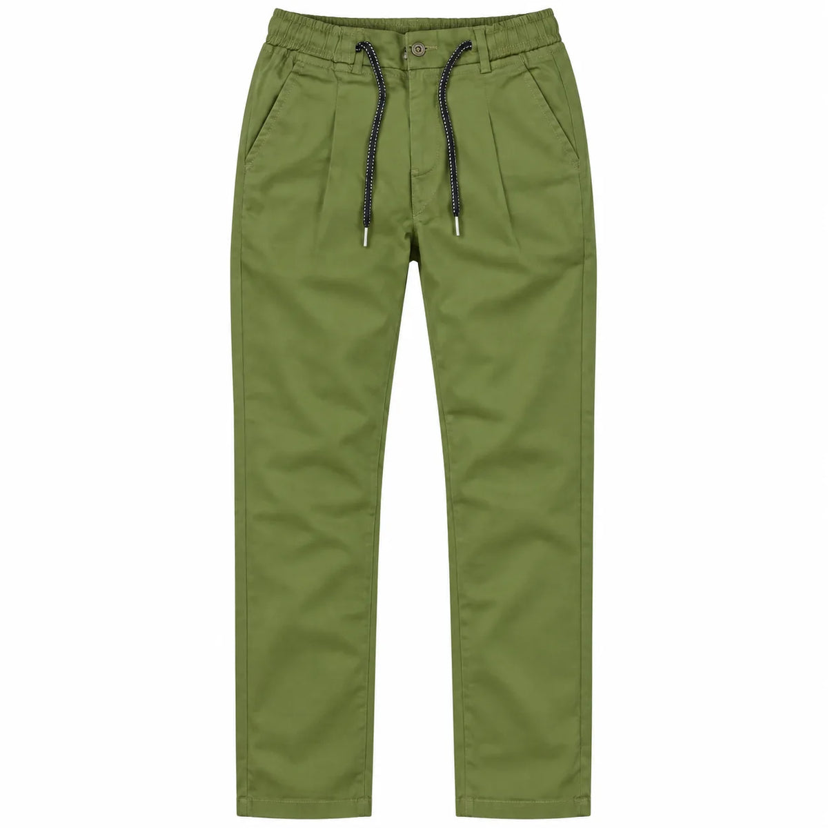 Olive Green Drawstring Cotton Trousers - Pants - Semi-Baggy