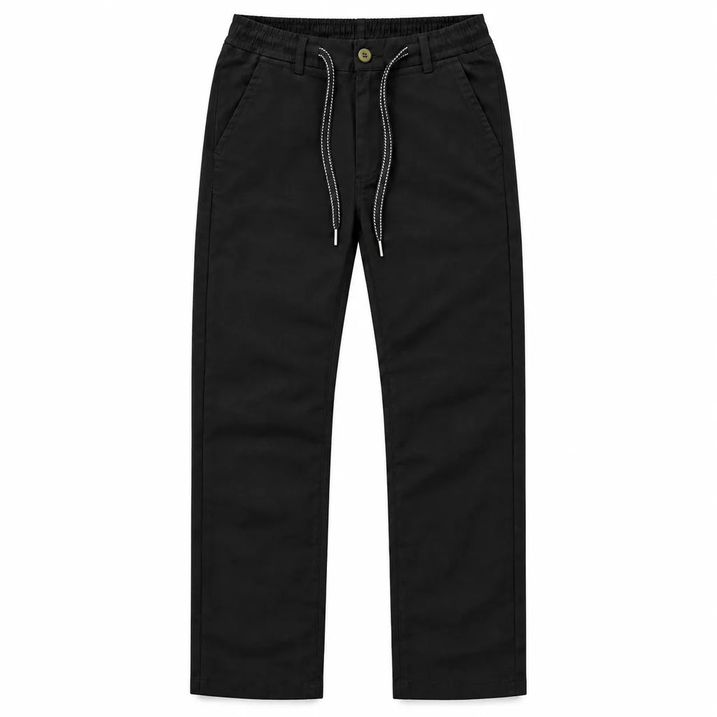 Black Drawstring Cotton Trousers - Pants - Semi-Baggy