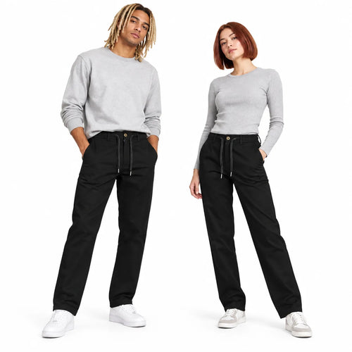 Black Drawstring Cotton Trousers - Pants - Semi-Baggy