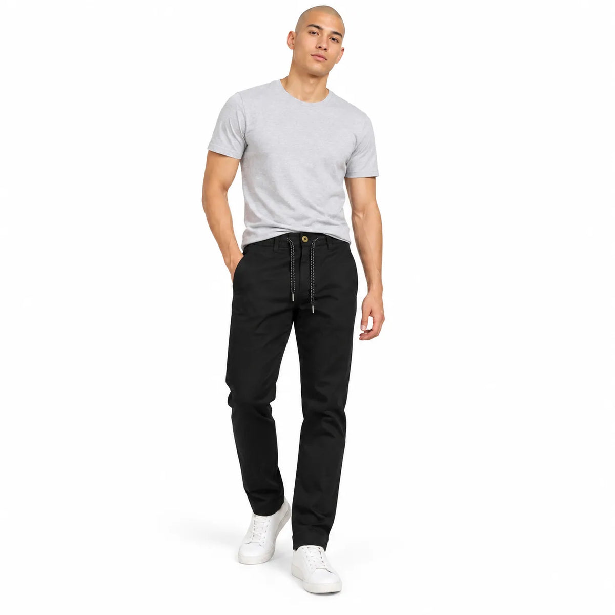 Black Drawstring Cotton Trousers - Pants - Semi-Baggy
