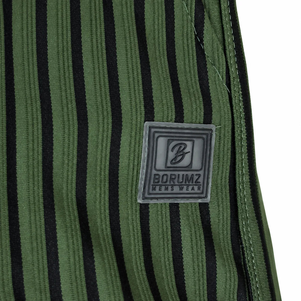 Dark Olive & Black Striped Cargo Joggers - Cotton Trousers