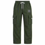 Dark Olive & Black Striped Cargo Joggers - Cotton Trousers