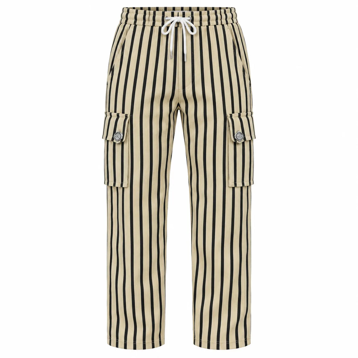 Dark Olive & Black Striped Cargo Joggers - Cotton Trousers