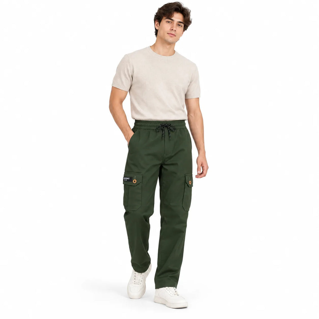 Dark Olive Cargo Pants - Cotton Trousers