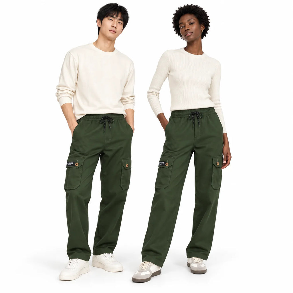 Dark Olive Cargo Pants - Cotton Trousers