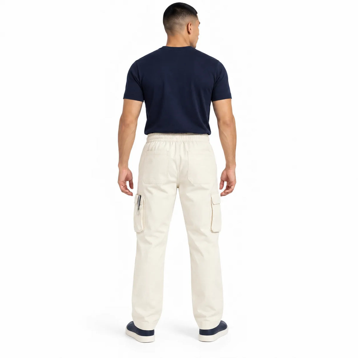Off White Cotton Cargo Pants - Regular Fit Utility Trousers