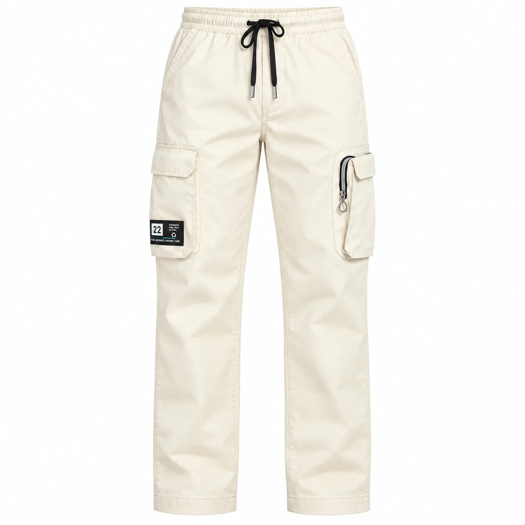 Off White Cotton Cargo Pants - Regular Fit Utility Trousers