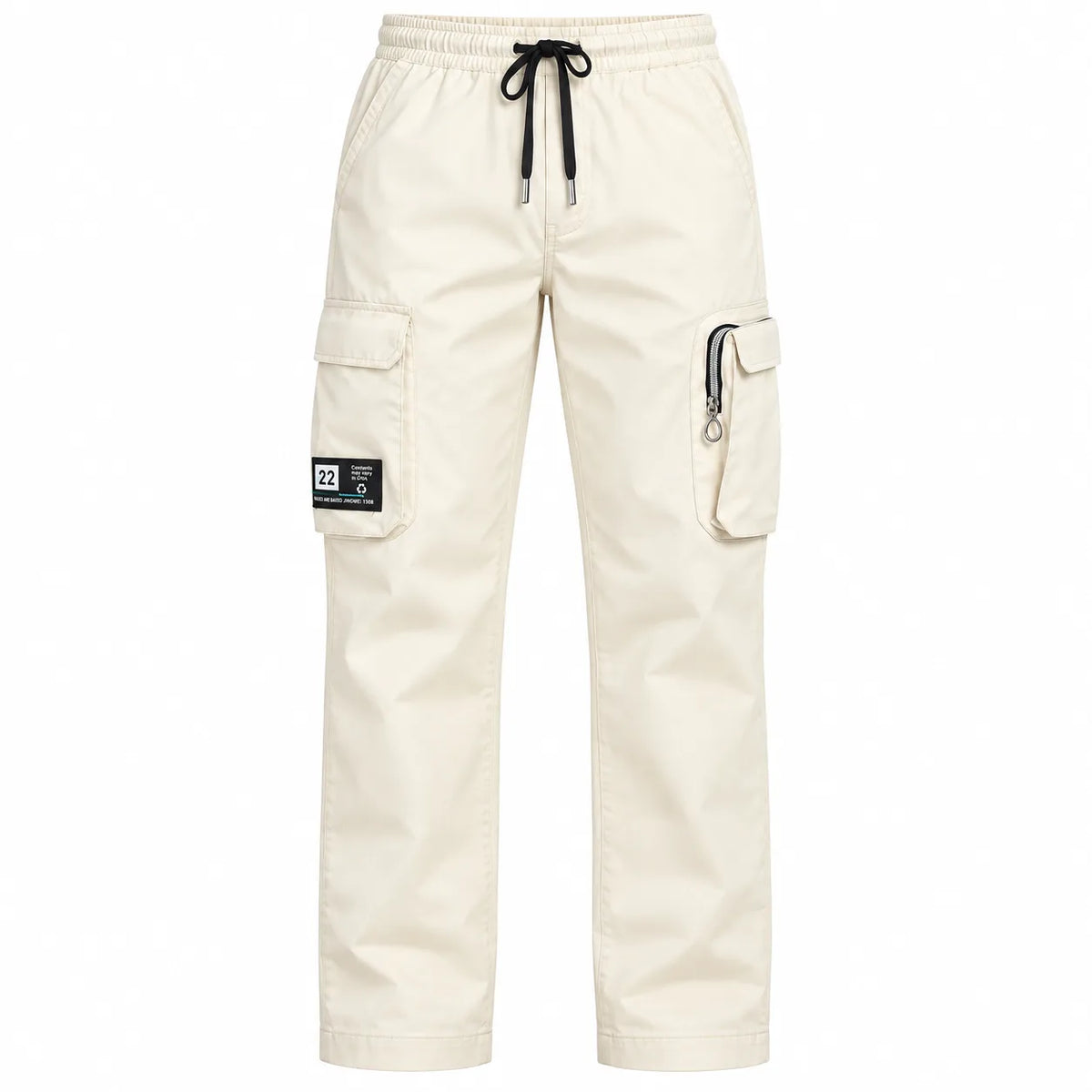 Off White Cotton Cargo Pants - Regular Fit Utility Trousers