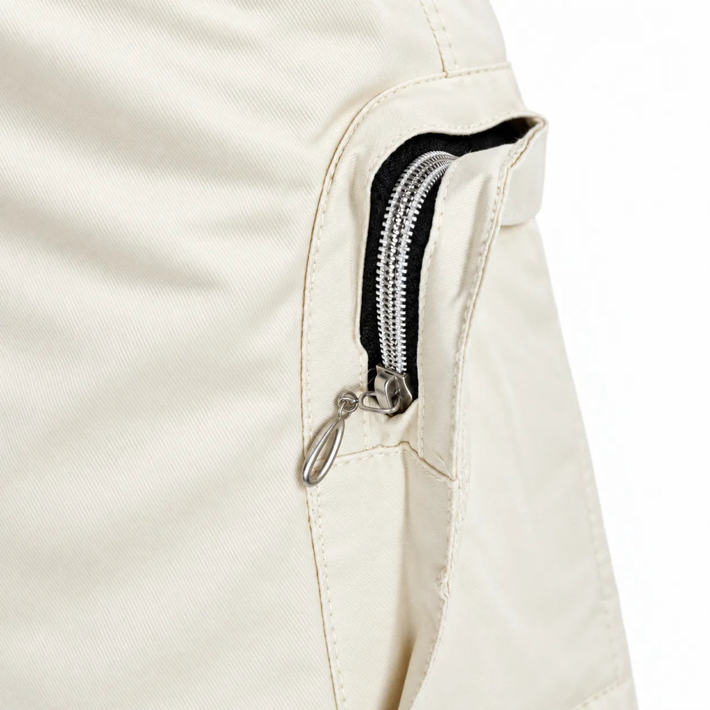 Off White Cotton Cargo Pants - Regular Fit Utility Trousers