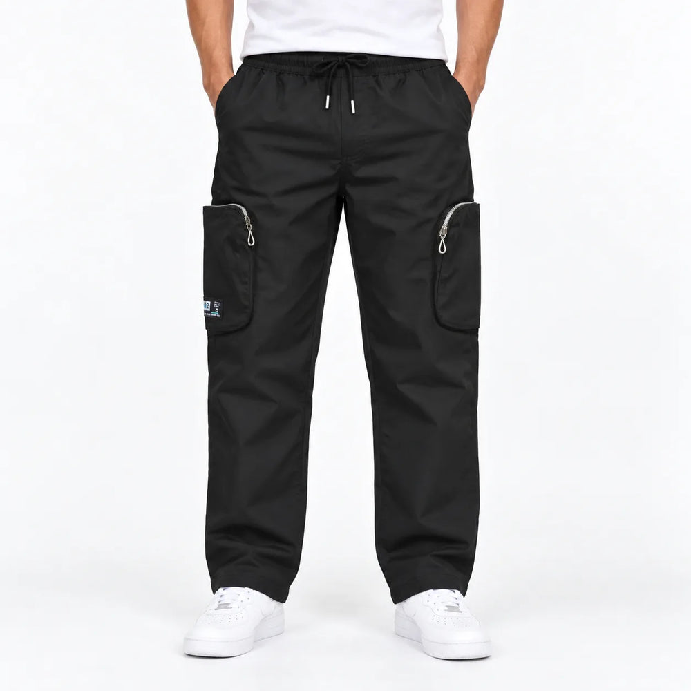 Black Cotton Cargo Pants - Regular Fit Utility Trousers