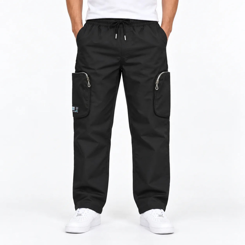 Black Cotton Cargo Pants - Regular Fit Utility Trousers