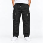 Black Cotton Cargo Pants - Regular Fit Utility Trousers