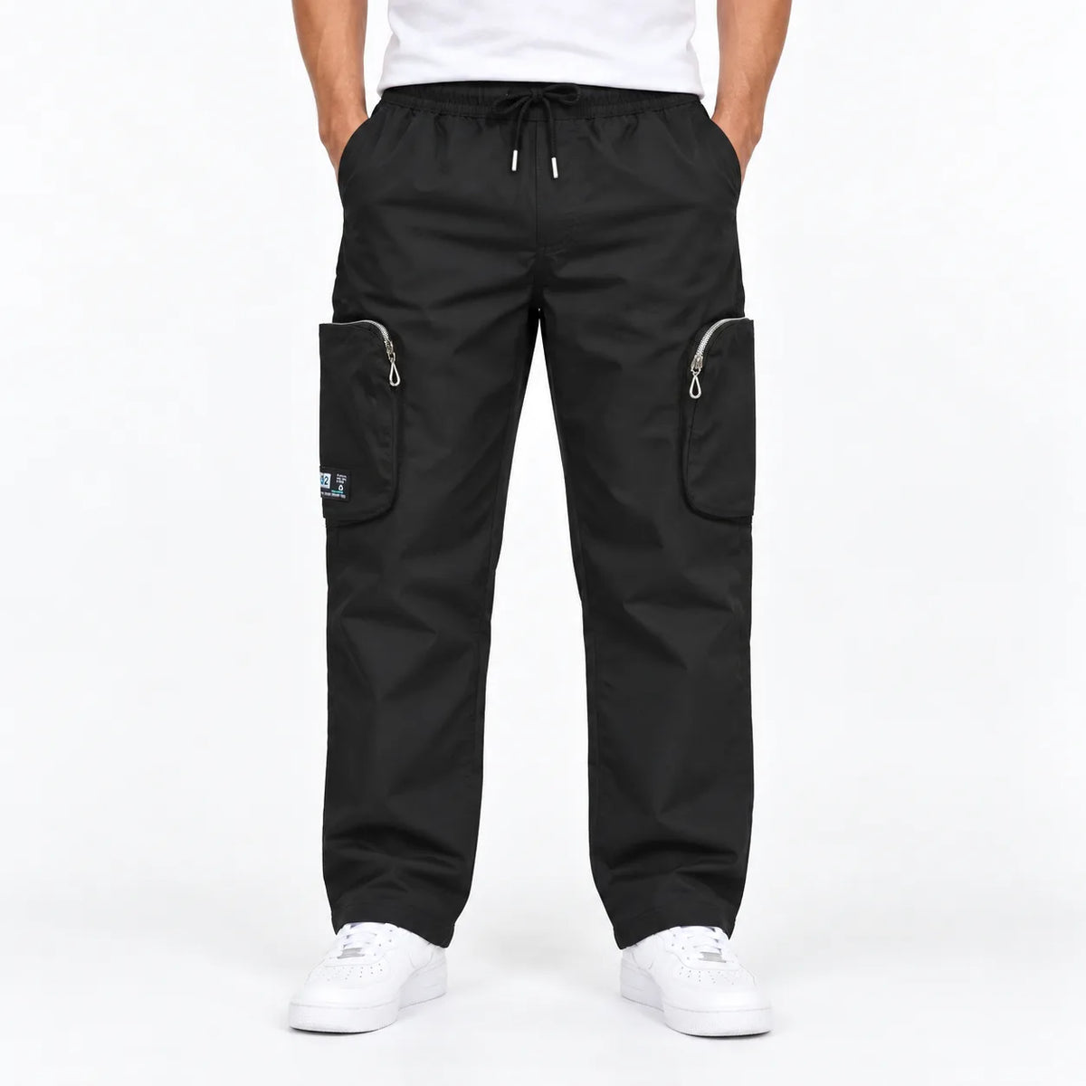 Black Cotton Cargo Pants - Regular Fit Utility Trousers