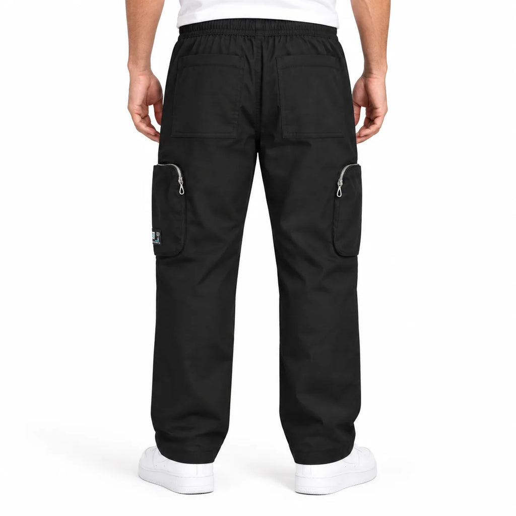 Black Cotton Cargo Pants - Regular Fit Utility Trousers