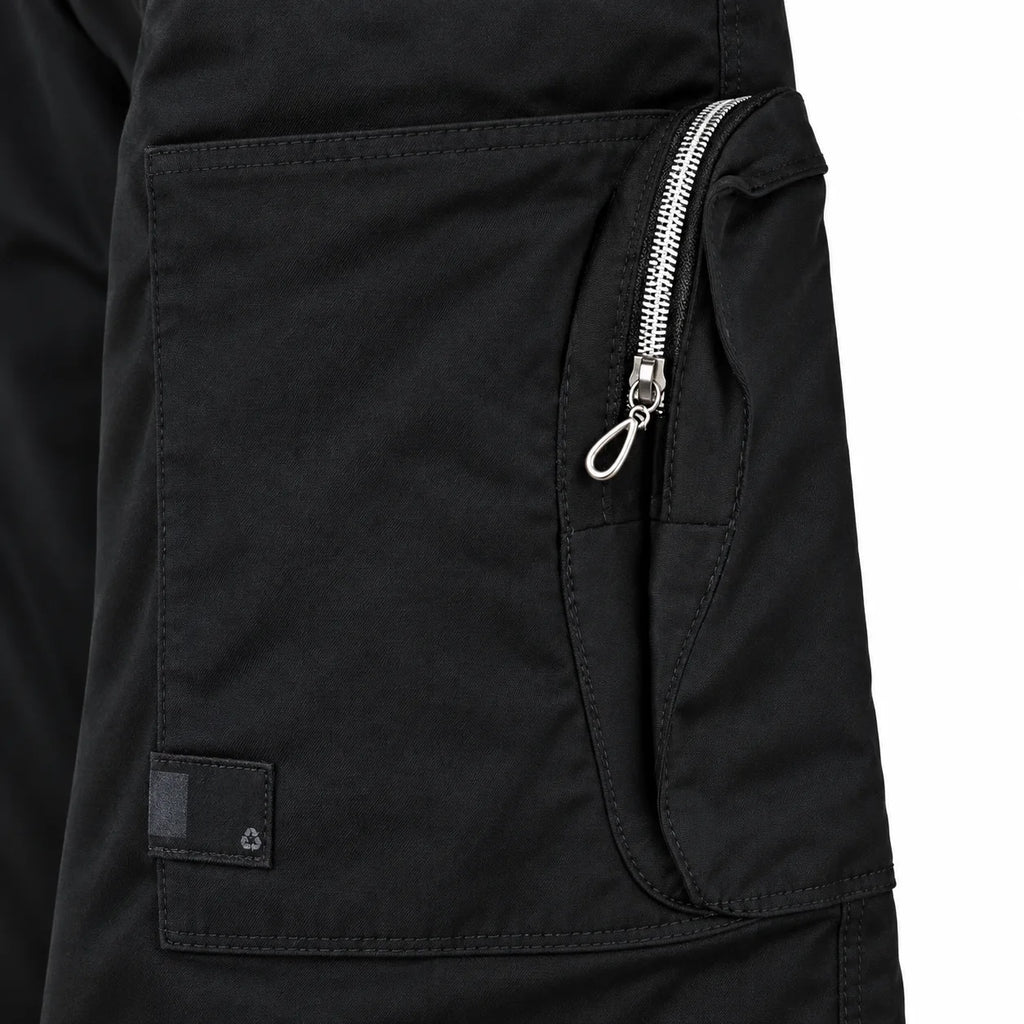 Black Cotton Cargo Pants - Regular Fit Utility Trousers