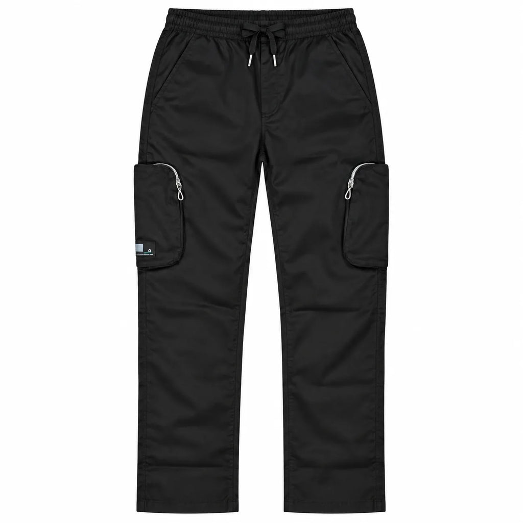 Black Cotton Cargo Pants - Regular Fit Utility Trousers