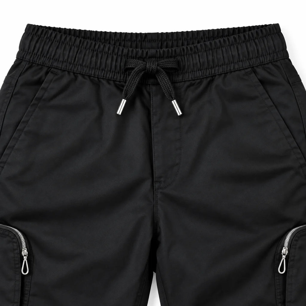 Black Cotton Cargo Pants - Regular Fit Utility Trousers