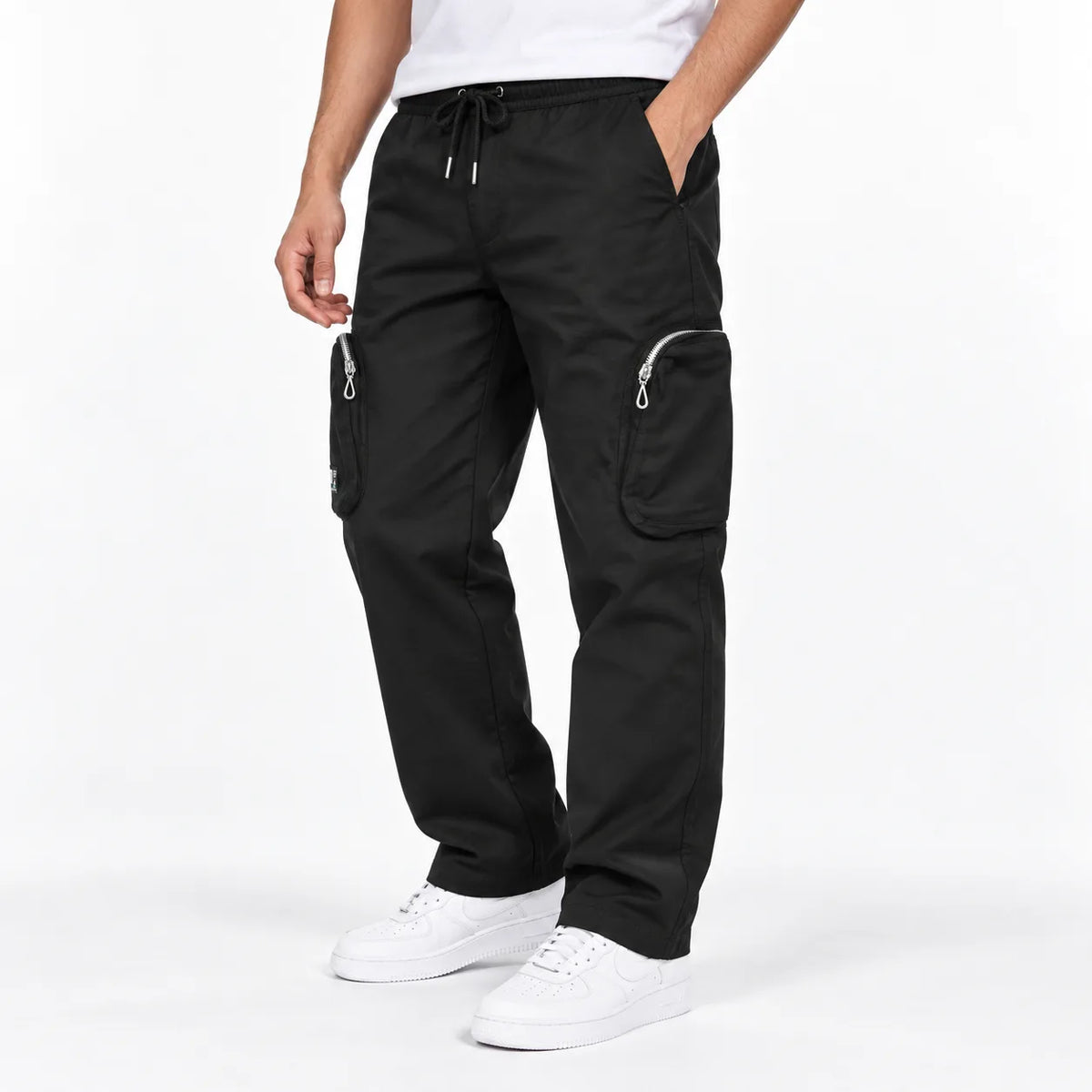 Black Cotton Cargo Pants - Regular Fit Utility Trousers