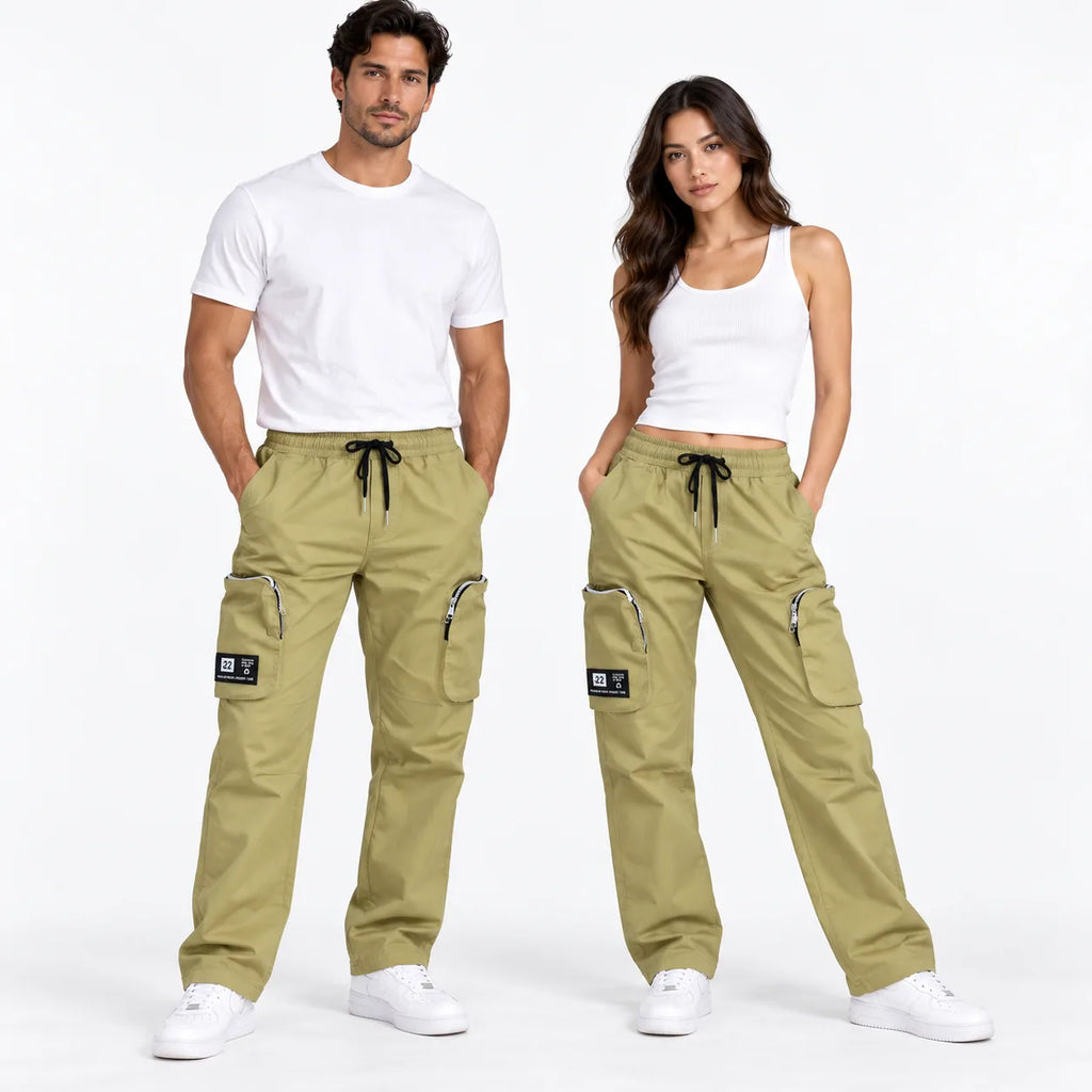 Khaki Cotton Cargo Pants - Regular Fit Utility Trousers