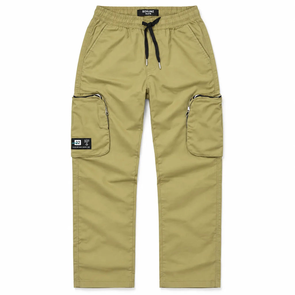 Khaki Cotton Cargo Pants - Regular Fit Utility Trousers