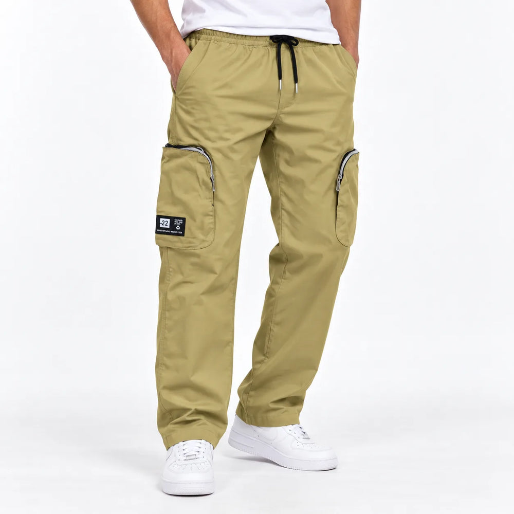 Khaki Cotton Cargo Pants - Regular Fit Utility Trousers