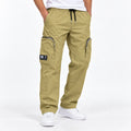 Khaki Cotton Cargo Pants - Regular Fit Utility Trousers