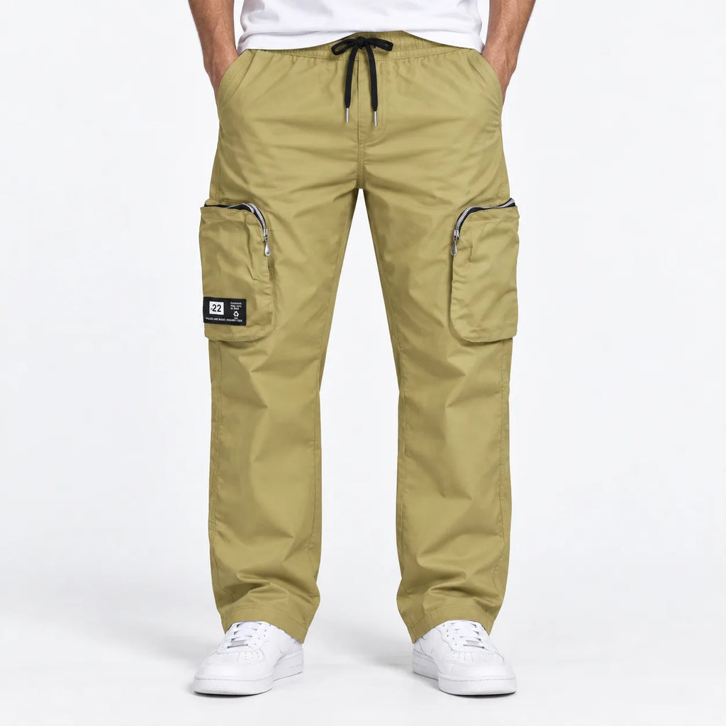Khaki Cotton Cargo Pants - Regular Fit Utility Trousers
