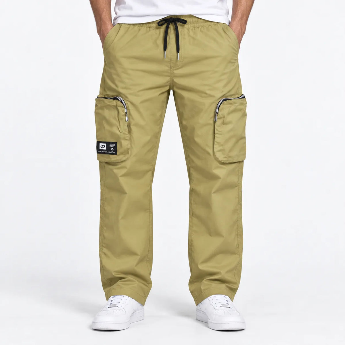 Khaki Cotton Cargo Pants - Regular Fit Utility Trousers