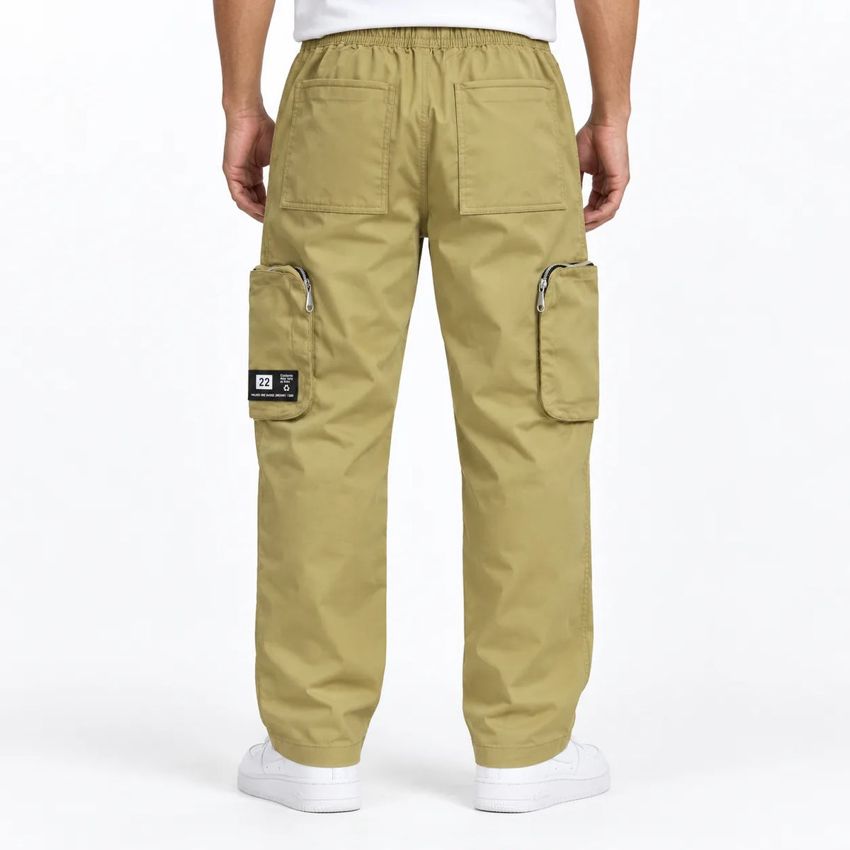 Khaki Cotton Cargo Pants - Regular Fit Utility Trousers