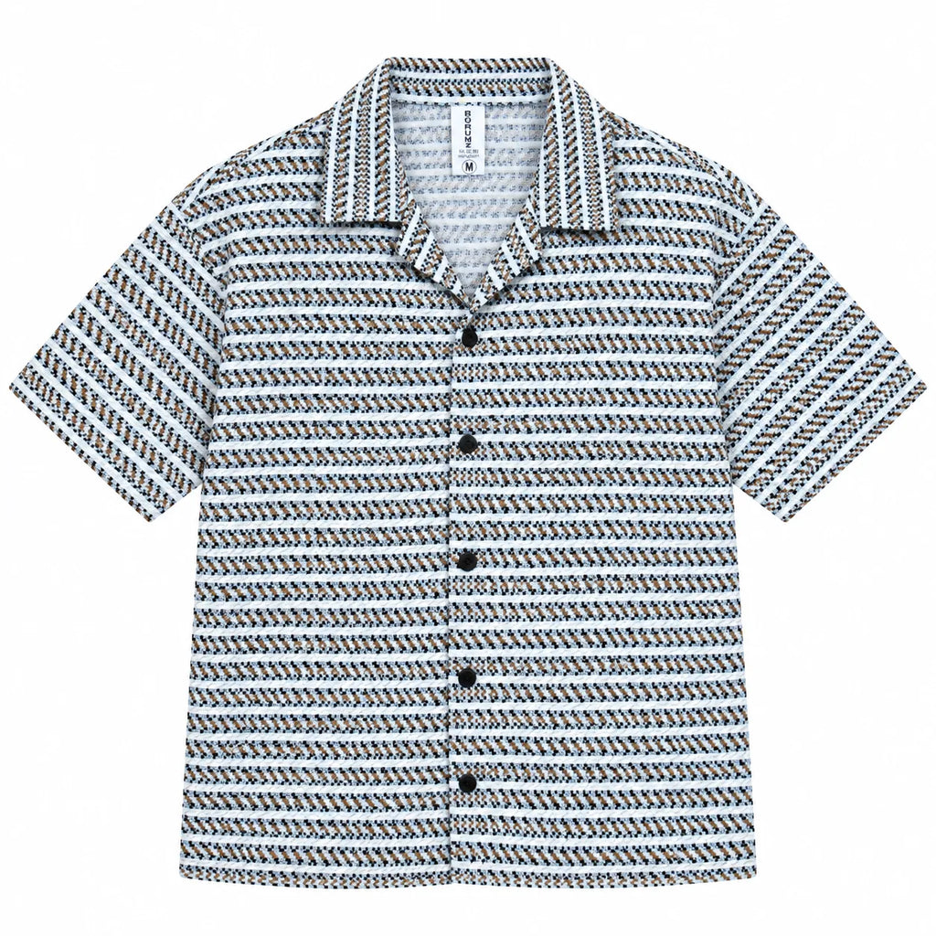 White & brown Geometric Textured Boxy Fit Shirt