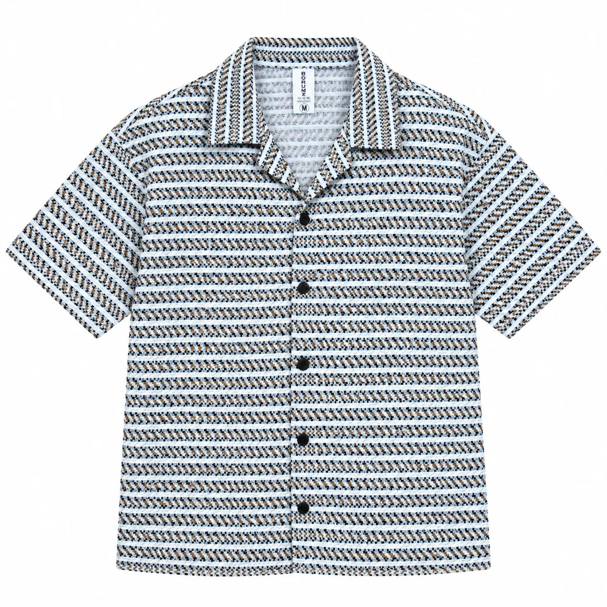 White & brown Geometric Textured Boxy Fit Shirt