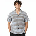 White & brown Geometric Textured Boxy Fit Shirt