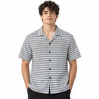 White & brown Geometric Textured Boxy Fit Shirt