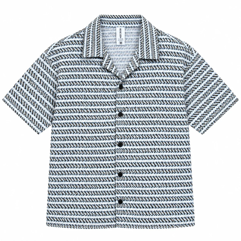 White & Grey Geometric Textured Boxy Fit Shirt